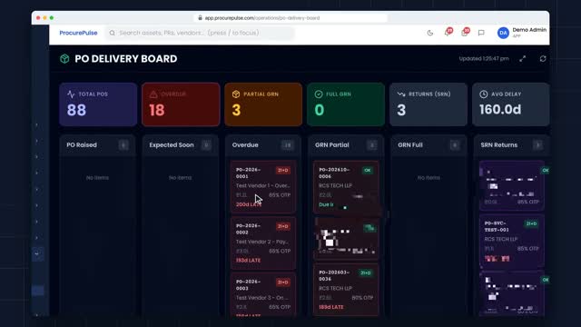 Track deliveries on the PO Delivery board