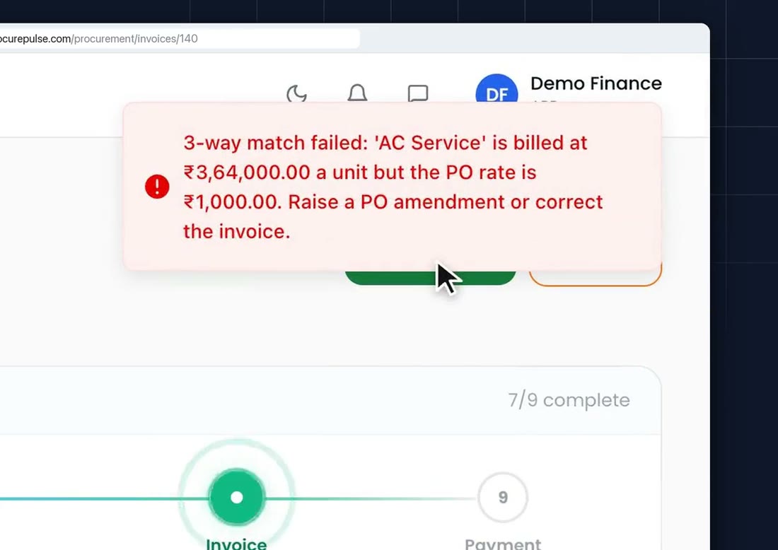 ProcurePulse blocking an invoice because the billed rate does not match the PO rate